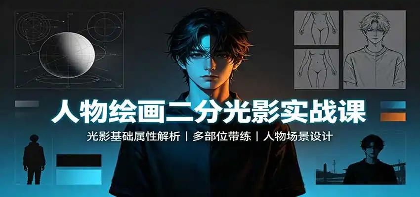 人物绘画二分光影实战课：光影基础属性解析，多部位带练，人物场景设计-天梦资源网