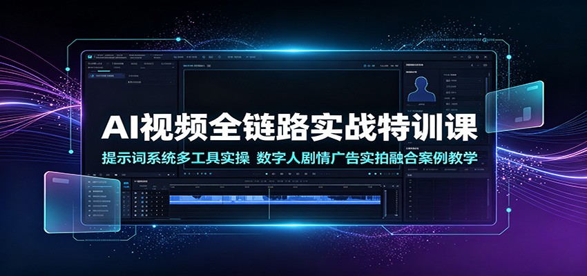 AI视频全链路实战特训课：提示词系统多工具实操，数字人剧情广告实拍融合案例教学-天梦资源网