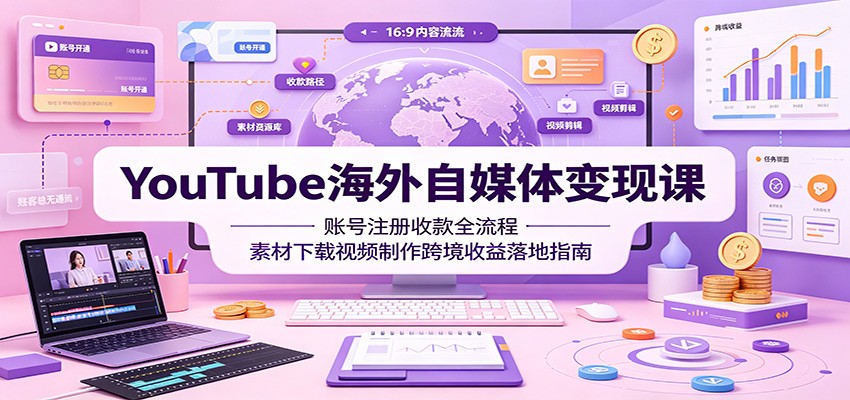 YouTube海外自媒体变现课：账号注册收款全流程，素材下载视频制作跨境收益落地指南-天梦资源网