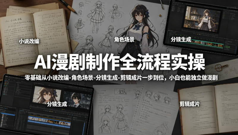 AI漫剧制作全流程实操，零基础从小说改编-角色场景-分镜生成-剪辑成片一步到位，小白也能独立做漫剧-天梦资源网