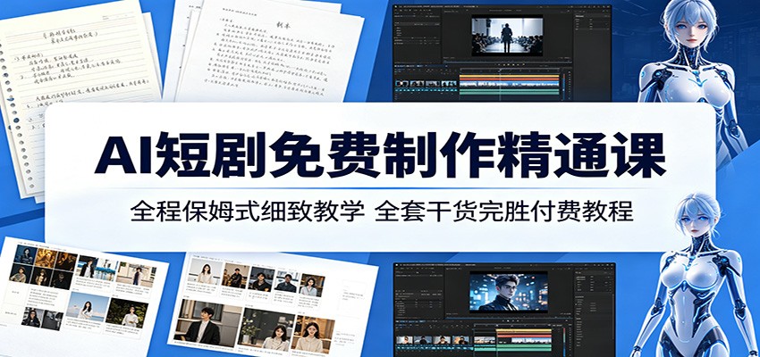 AI短剧免费制作精通课：全程保姆式细致教学，全套干货完胜付费教程-天梦资源网
