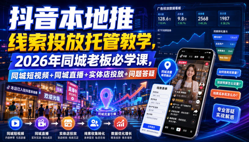 抖音本地推线索投放托管教学，2026年同城老板必学课，同城短视频+同城直播+实体店投放+问题答疑-天梦资源网