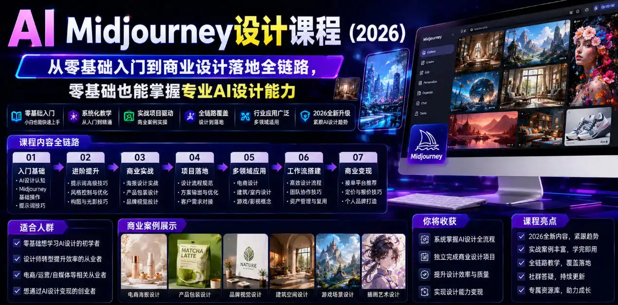 AI Midjourney设计课程(2026)，从零基础入门到商业设计落地全链路，零基础也能掌握专业AI设计能力(更新0913)-天梦资源网