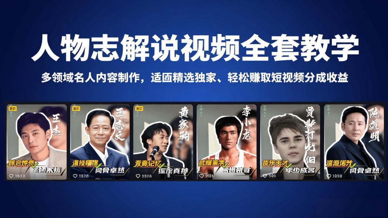 人物志解说视频全套教学，多领域名人内容制作，适配精选独家，轻松赚取短视频分成收益-天梦资源网