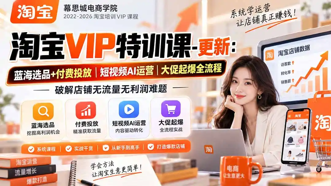 淘宝VIP特训课-更新0917：蓝海选品+付费投放｜短视频AI运营｜大促起爆全流程，破解店铺无流量无利润难题-天梦资源网