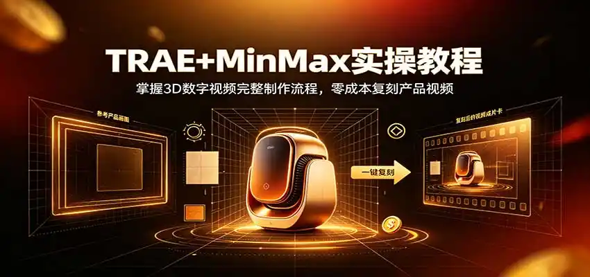 TRAE+MinMax实操教程：3D数字视频完整制作流程，零成本复刻产品视频-天梦资源网