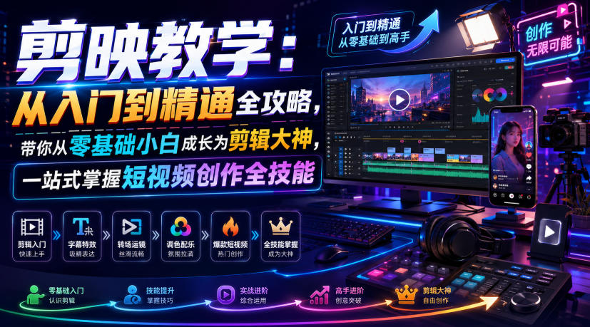 剪映教学：从入门到精通全攻略，带你从零基础小白成长为剪辑大神，一站式掌握短视频创作全技能-天梦资源网