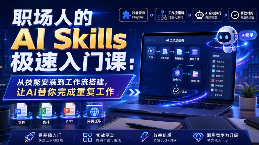 职场人的AI Skills极速入门课：从技能安装到工作流搭建，让AI替你完成重复工作-天梦资源网