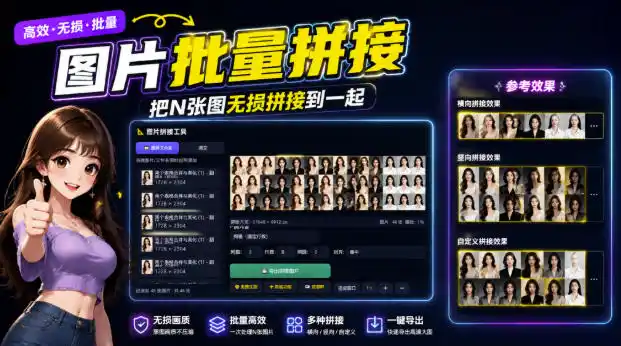 图片批量拼接，把N张图无损拼接到一起，支持横向、竖向、自定义等功能-天梦资源网