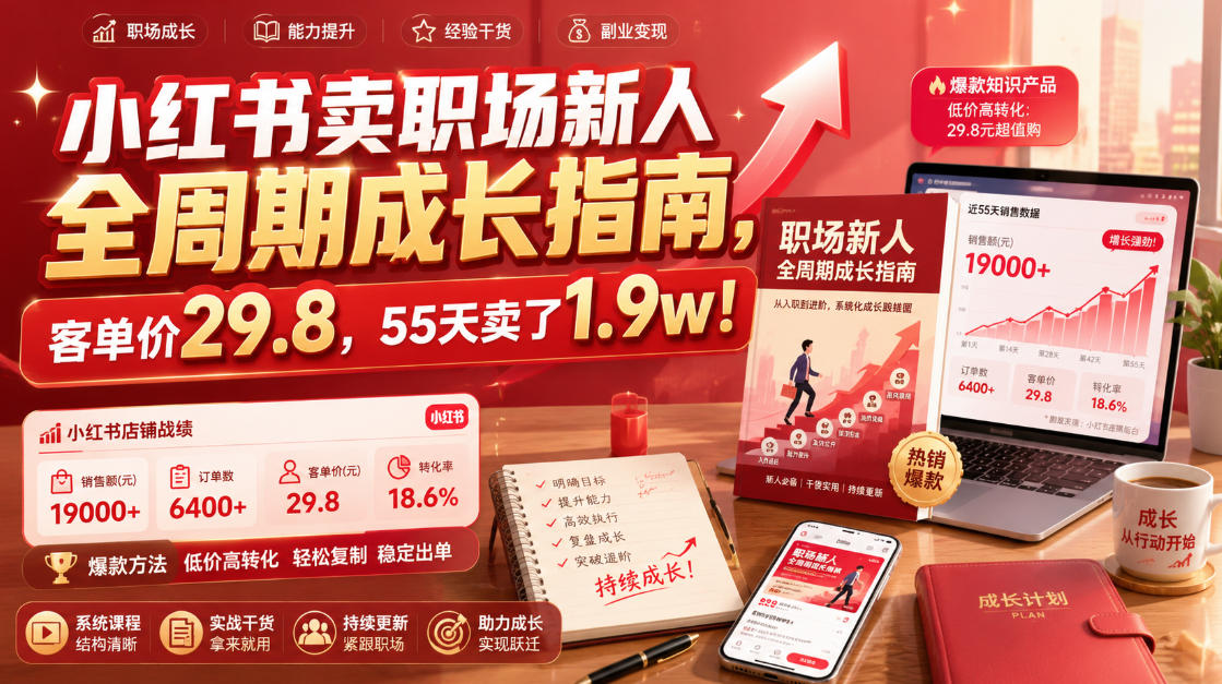 小红书卖职场新人全周期成长指南，客单价29.8，55天卖了1.9w！-天梦资源网