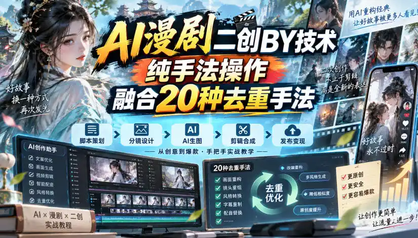 AI漫剧二创搬运技术，纯手法操作，融合20种去重手法-天梦资源网