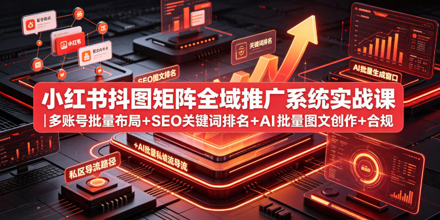 小红书抖图矩阵全域推广系统实战课｜多账号批量布局+SEO关键词排名+AI批量图文创作+合规私域导流完整落地教程-天梦资源网