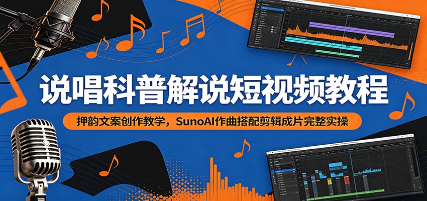 说唱科普解说短视频教程：押韵文案创作教学，SunoAI作曲搭配剪辑成片完整实操-天梦资源网