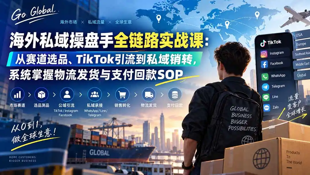 海外私域操盘手全链路实战课：从赛道选品、TikTok引流到私域销转，系统掌握物流发货与支付回款SOP-天梦资源网
