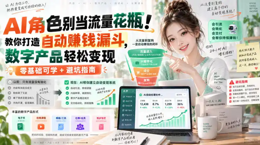 AI角色别当流量花瓶！教你打造自动賺钱漏斗，数字产品轻松变现(零基础可学+避坑指南)【原创双语字幕】-天梦资源网