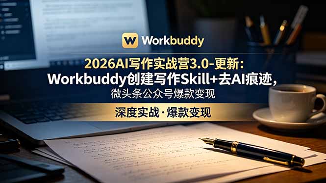2026AI写作实战营3.0-更新：Workbuddy创建写作Skill+去AI痕迹，微头条公众号爆款变现-天梦资源网