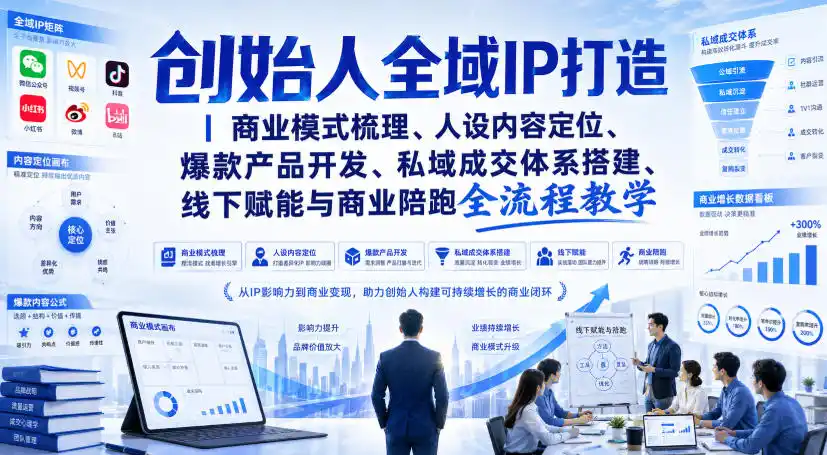 创始人全域IP打造｜商业模式梳理、人设内容定位、爆款产品开发、私域成交体系搭建、线下赋能与商业陪跑全流程教学-天梦资源网