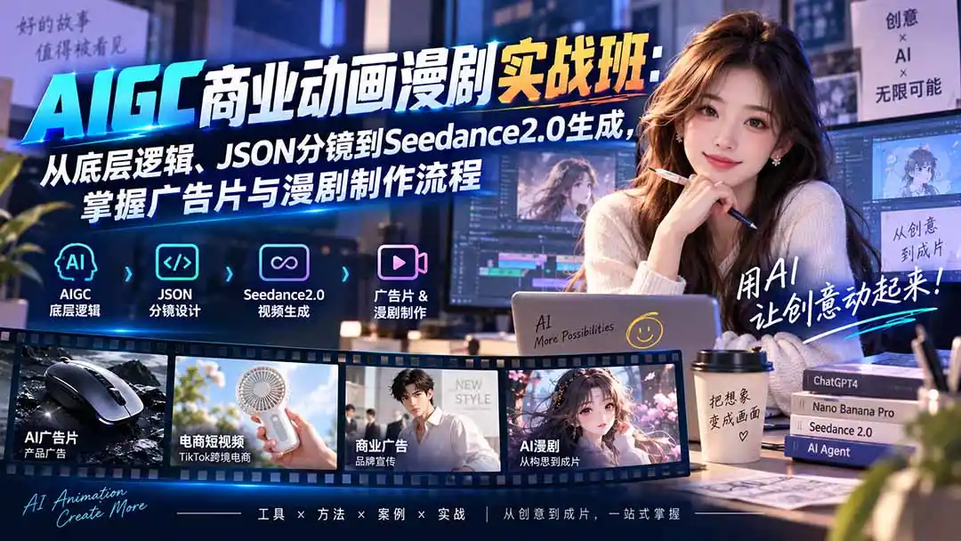 AIGC商业动画漫剧实战班-更新：从底层逻辑、JSON分镜到Seedance2.0生成，掌握广告片与漫剧制作流程-天梦资源网