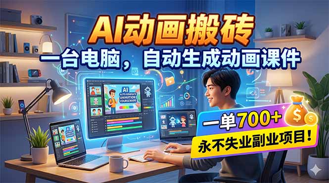 AI动画搬砖，一台电脑，自动生成动画课件，一单800+ 永不失业副业项目！-天梦资源网