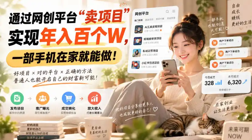 靠卖网创项目变现，一年拿下百万收益！一台手机就能操作！-天梦资源网