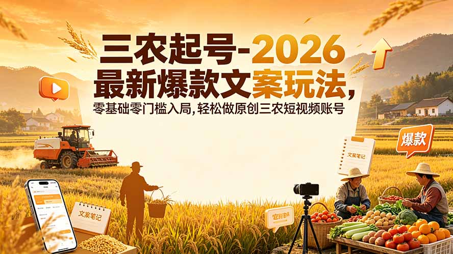 三农起号-2026 最新爆款文案玩法，零基础零门槛入局，轻松做原创三农短视频账号-天梦资源网
