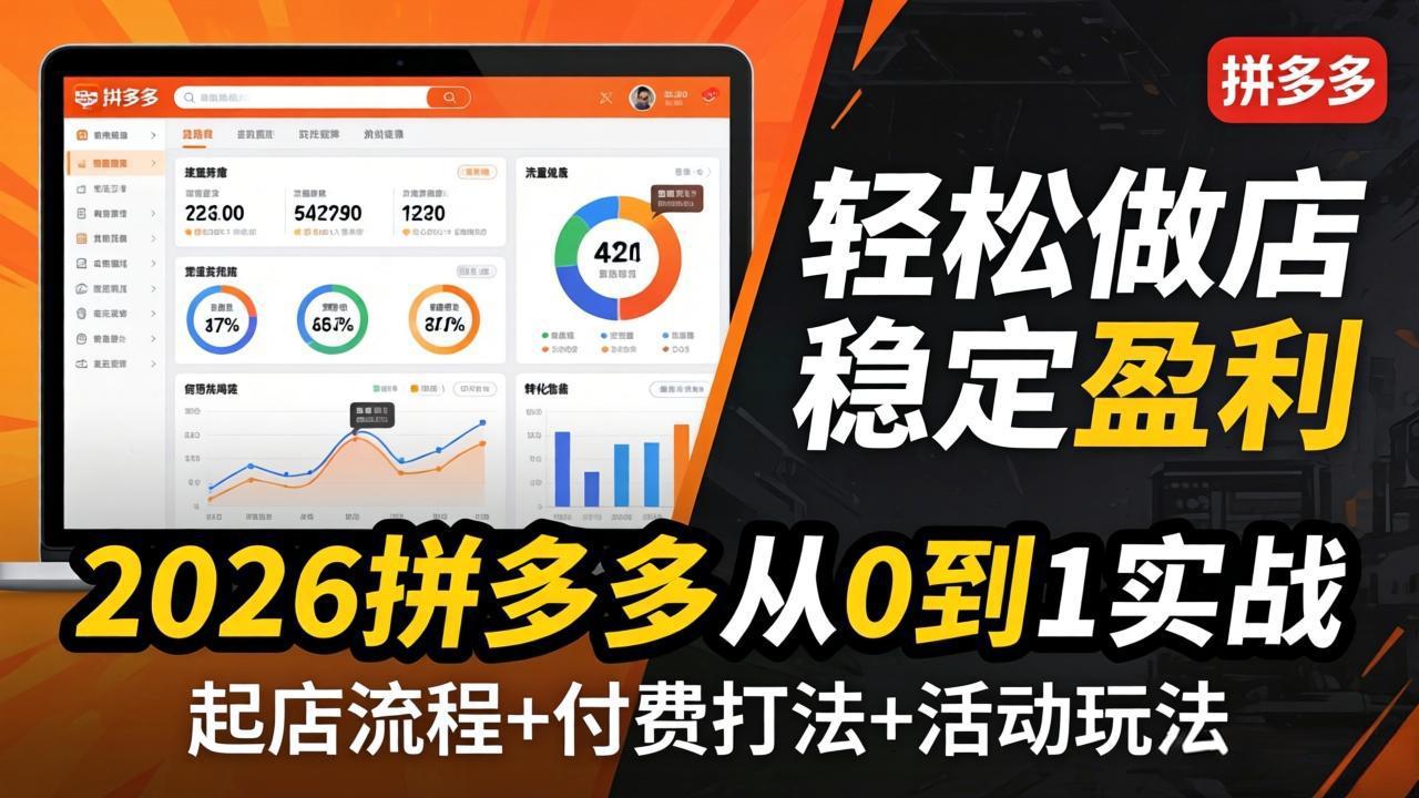2026拼多多从0到1实战-4月更新：最新起店流程+付费打法+活动玩法，轻松做店稳定盈利-天梦资源网