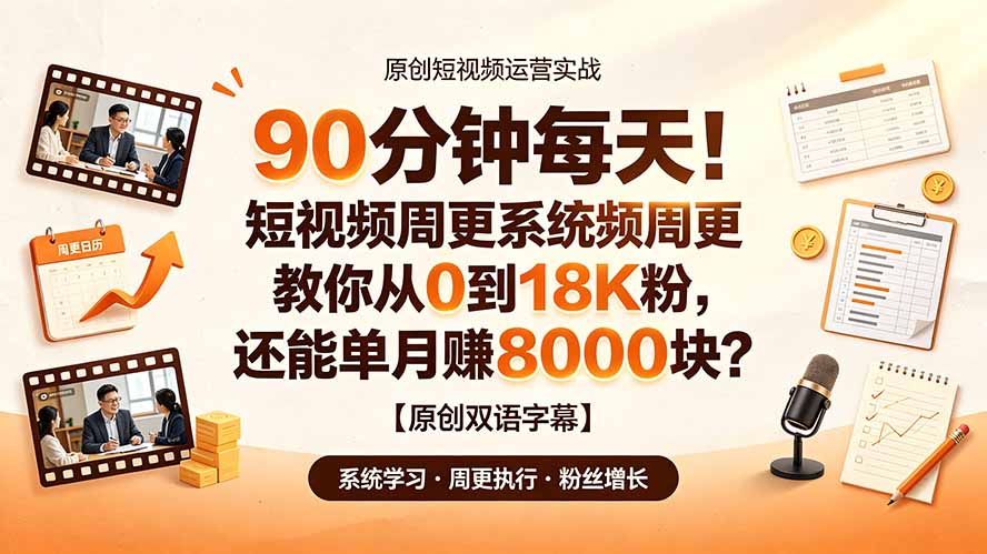 90 分钟每天！短视频周更系统教你从 0 到 18K 粉，还能单月赚 8000 块？【原创双语字幕】-天梦资源网