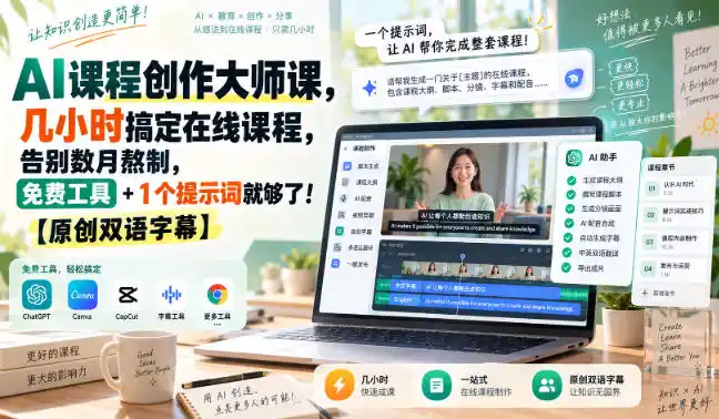 AI课程创作大师课，几小时搞定在线课程，告别数月熬制，免费工具+1个提示词就够了！【原创双语字幕】-天梦资源网