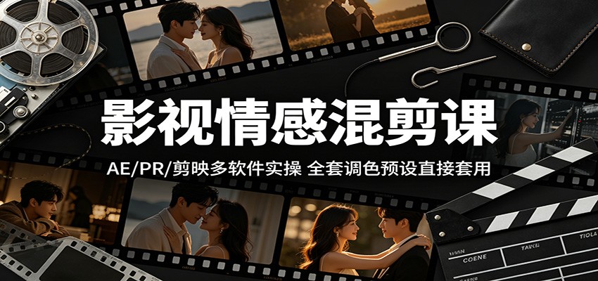 影视情感混剪课：AE/PR/剪映多软件实操，全套调色预设直接套用-天梦资源网