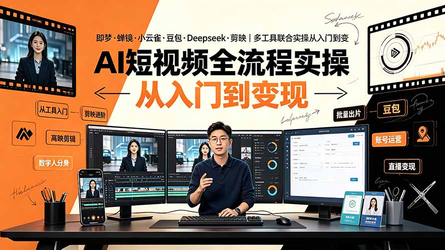 AI短视频全流程实操：即梦·蝉镜·小云雀·豆包·Deepseek·剪映｜多工具联合实操从入门到变现-天梦资源网