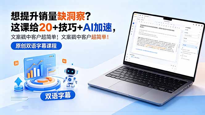 想提升销量缺洞察？这课给 20 + 技巧 + AI 加速，文案戳中客户超简单！【原创双语字幕】-天梦资源网
