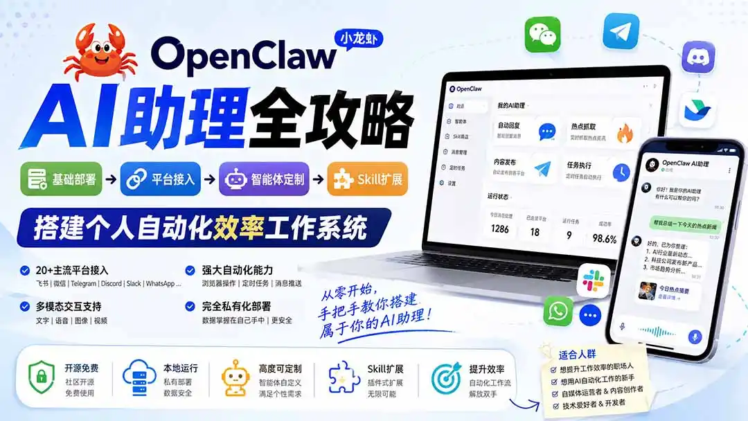OpenClaw小龙虾 AI助理全攻略：基础部署→平台接入→智能体定制→Skill扩展，搭建个人自动化效率工作系统-天梦资源网