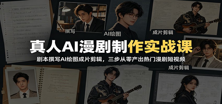 真人AI漫剧制作实战课：剧本撰写AI绘图成片剪辑，三步从零产出热门漫剧短视频-天梦资源网