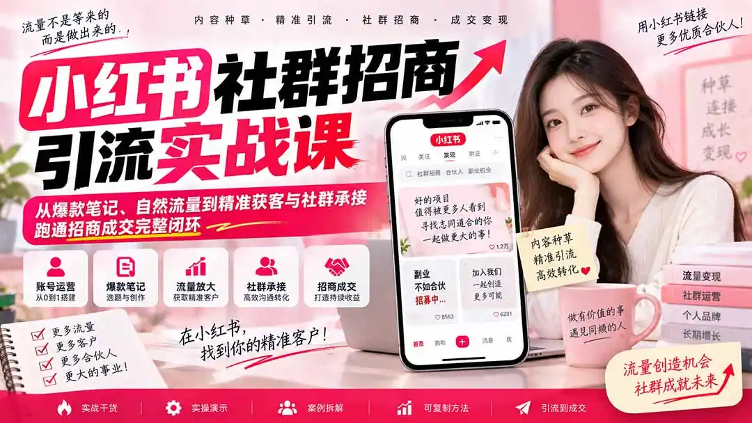 小红书社群招商引流实战课-无水印：从爆款笔记、自然流量到精准获客与社群承接，跑通招商成交完整闭环-天梦资源网
