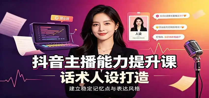 抖音主播能力提升课：账号底层逻辑，直播间搭建调试，话术人设打造全套教学-天梦资源网