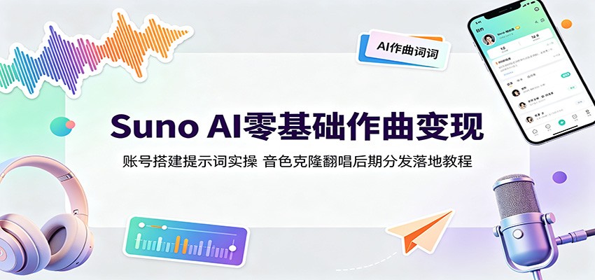 Suno AI零基础作曲变现：账号搭建提示词实操，音色克隆翻唱后期分发落地教程-天梦资源网