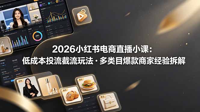2026小红书电商直播小课，低成本投流截流玩法，多类目爆款商家经验完整拆解教学-天梦资源网