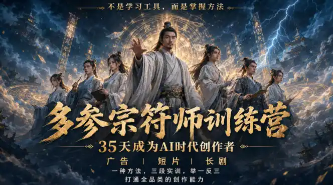 多参宗符师训练营，35天成为AI时代创作者，广告|短片|长剧，一种方法，三段实训，举一反三，打通全品类的创作能力-天梦资源网