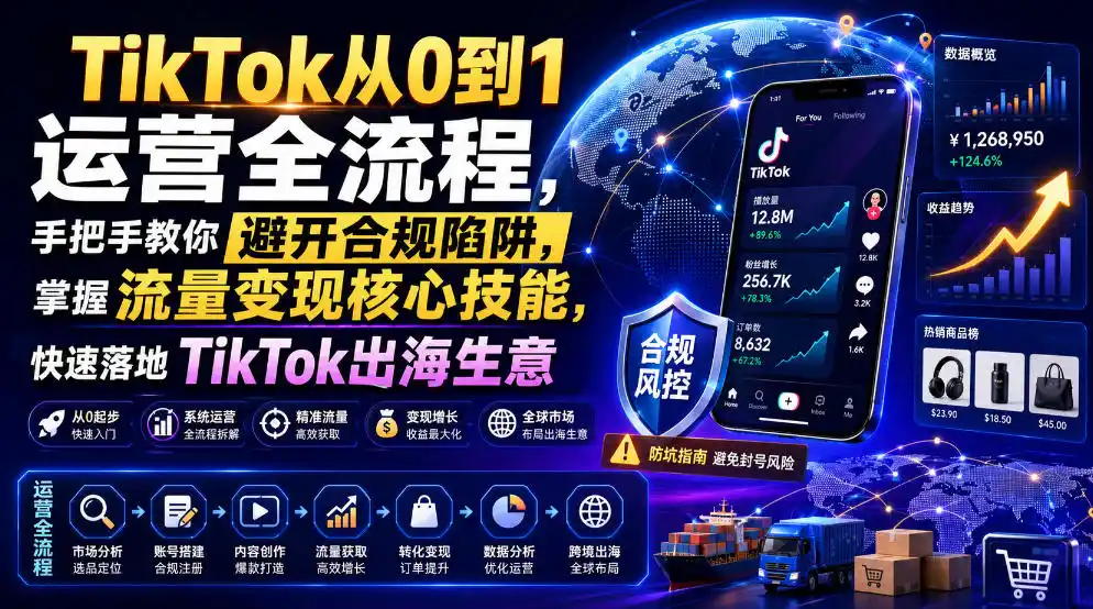 TikTok从0到1运营全流程，手把手教你避开合规陷阱，掌握流量变现核心技能，快速落地TikTok出海生意(更新8月)-天梦资源网
