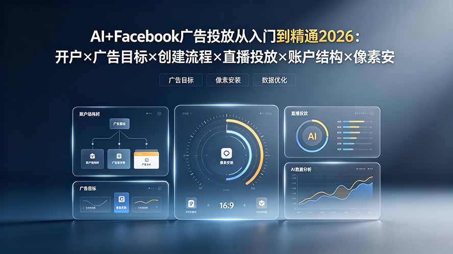 AI+Facebook广告投放从入门到精通2026：开户×广告目标×创建流程×直播投放×账户结构×像素安装×AI赋能-天梦资源网