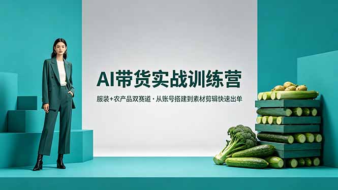 AI带货实战训练营，服装+农产品双赛道，从账号搭建到素材剪辑快速出单-天梦资源网