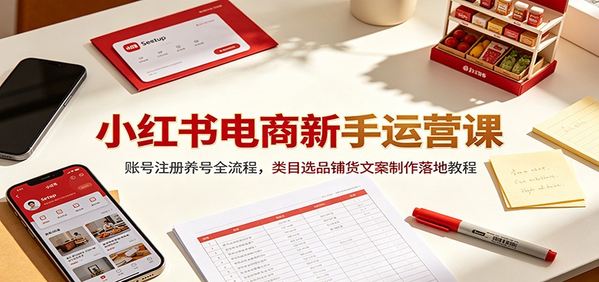 小红书电商新手运营课：账号注册养号全流程，类目选品铺货文案制作落地教程-天梦资源网