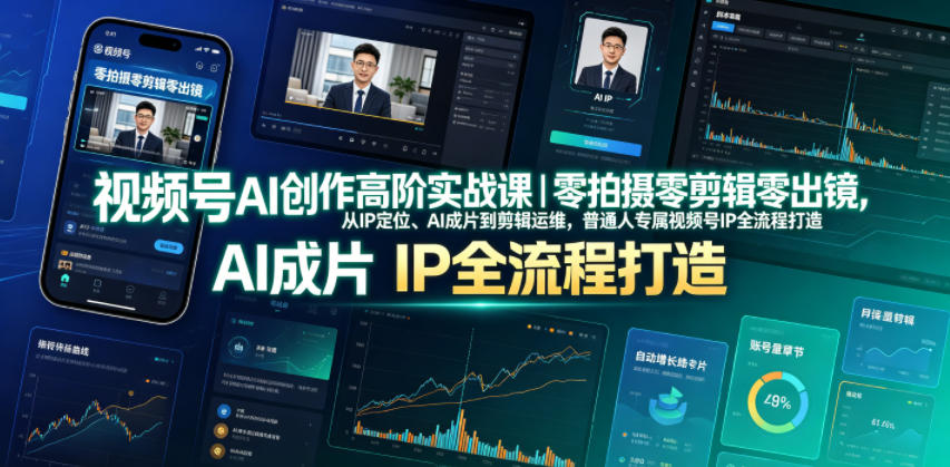 视频号AI创作高阶实战课｜零拍摄零剪辑零出镜，从IP定位、AI成片到剪辑运维，普通人专属视频号IP全流程打造-天梦资源网