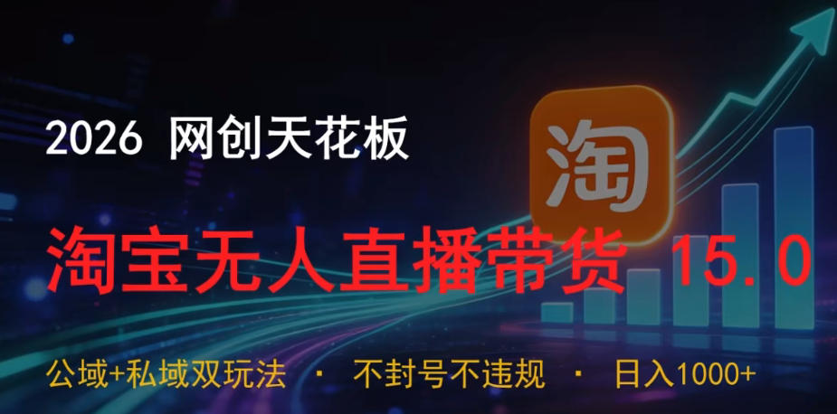 2026网创天花板，淘宝无人直播带货15.0，公域+私域双玩法，日入1k+，不违规不封号【揭秘】-天梦资源网