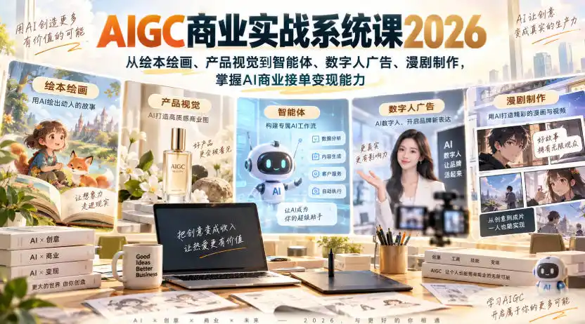 AIGC商业实战系统课2026，从绘本绘画、产品视觉到智能体、数字人广告、漫剧制作，掌握AI商业接单变现能力-天梦资源网