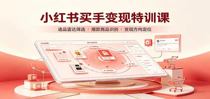 小红书买手变现特训课：账号定位养号起号，选品挂车，笔记标题封面全套教学-天梦资源网