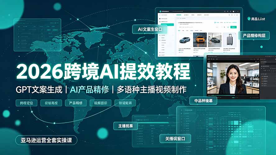 2026跨境AI提效教程·GPT文案生成｜AI产品精修｜多语种主播视频制作，亚马逊运营全套实操课-天梦资源网