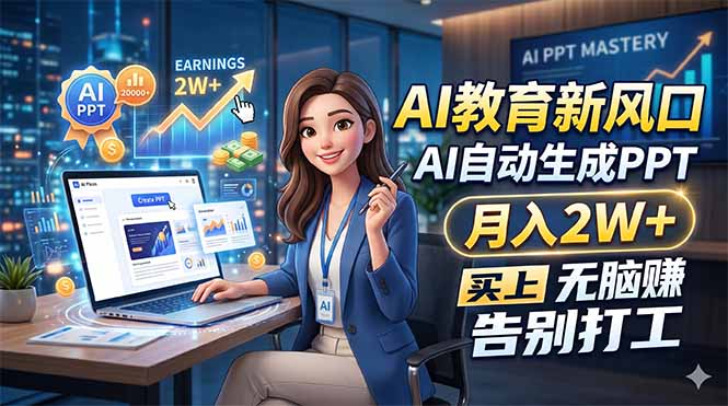 AI教育新风口，AI自动生成PPT，月入2W+，无脑赚，告别打工-天梦资源网