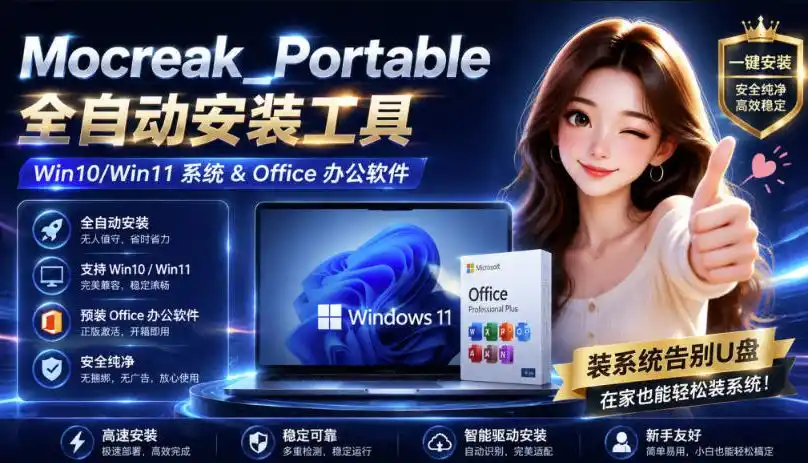 Mocreak全自动安装office和win10、win11系统，告别U盘装系统，使用安全可靠-天梦资源网