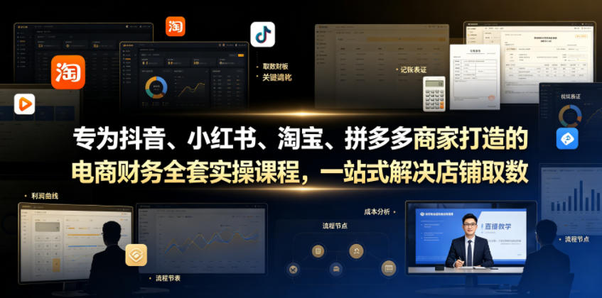 专为抖音、小红书、淘宝、拼多多商家打造的电商财务全套实操课程，一站式解决店铺取数、记账、报税全流程难题-天梦资源网